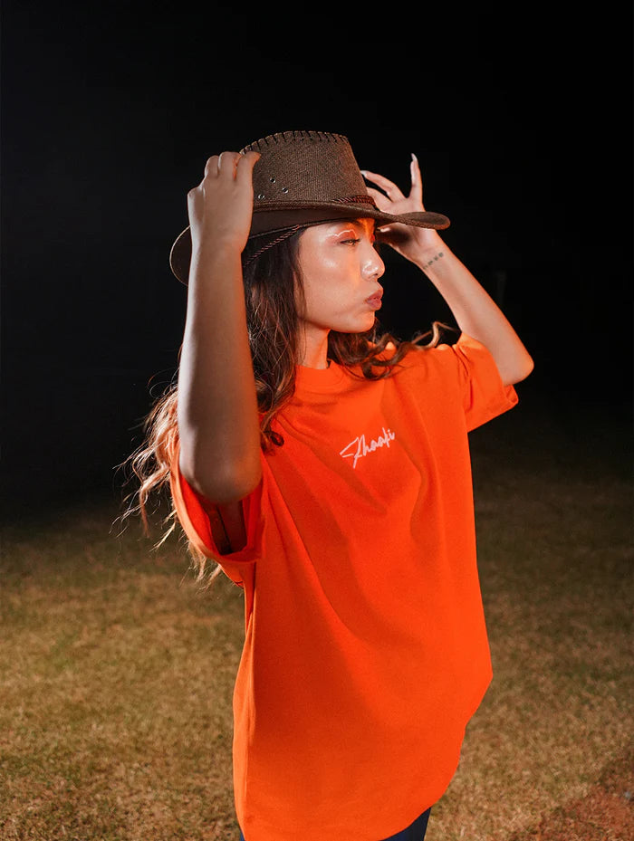 Bad Habits - Orange Graphic Drop Shoulder Unisex Oversized T-Shirt