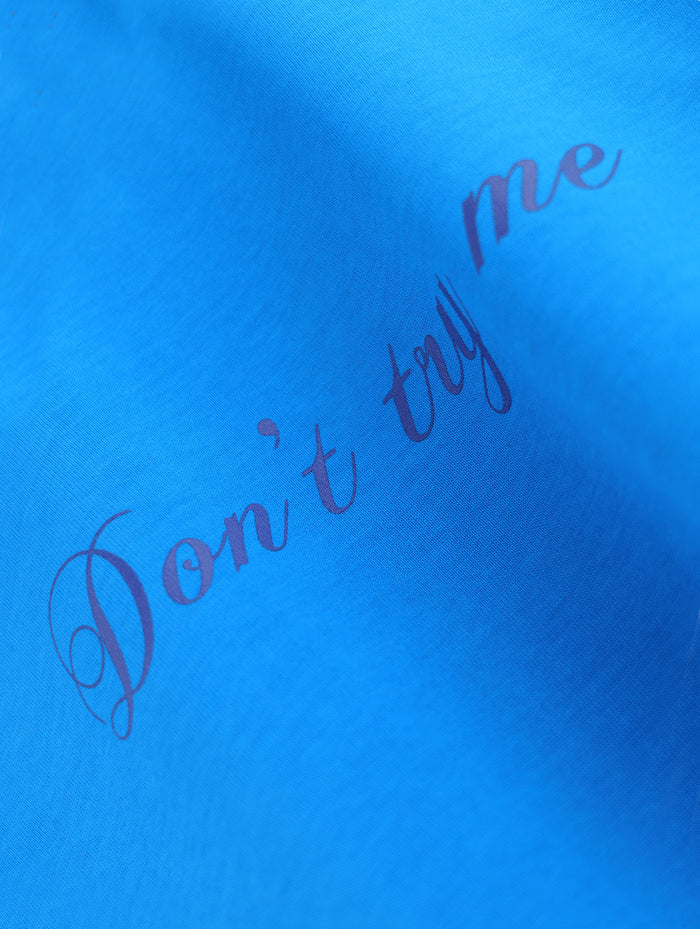 Don't Try Me! - Blue Graphic Drop Shoulder Unisex Oversized T-Shirt