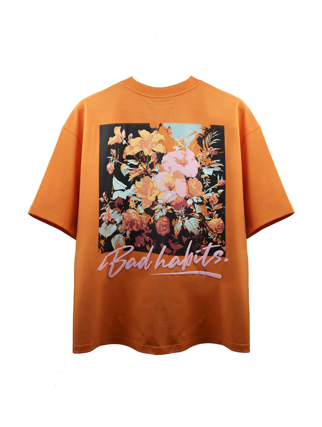 Bad Habits - Orange Graphic Drop Shoulder Unisex Oversized T-Shirt